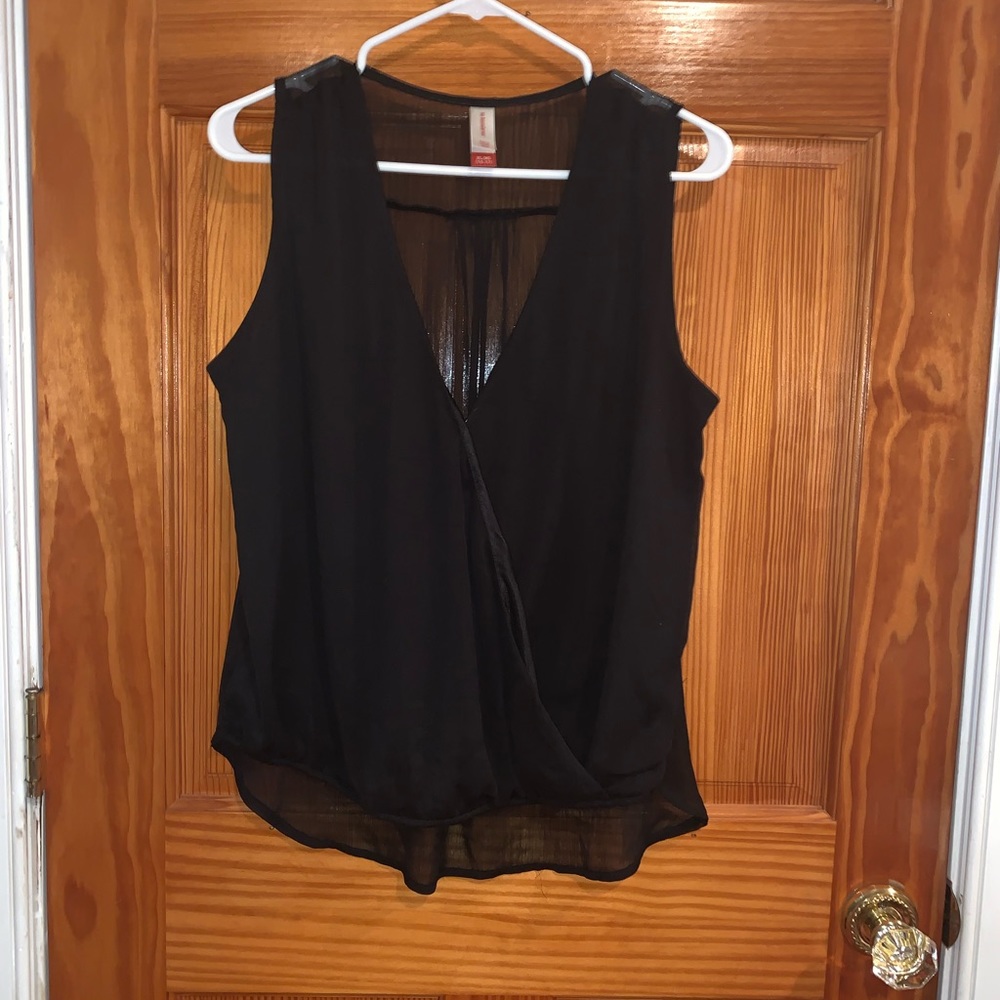 Black v neck sheer blouse